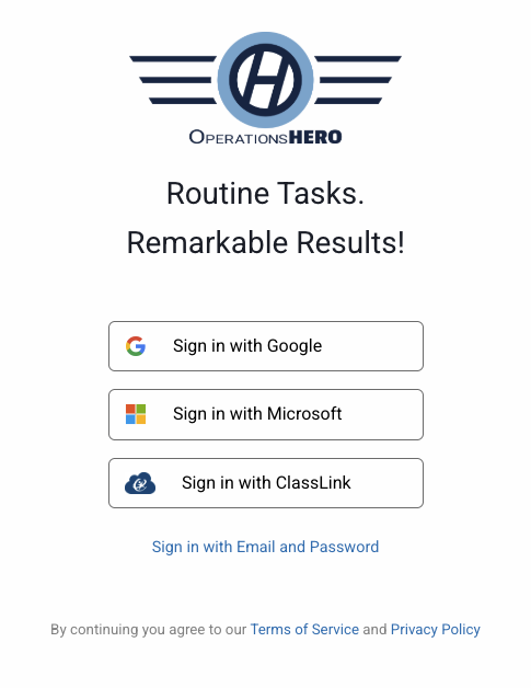 OperationsHERO Login Screenshot